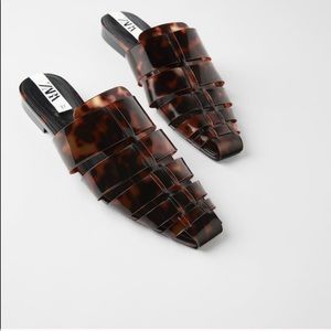 ZARA Vinyl Tortoiseshell Flat Mules